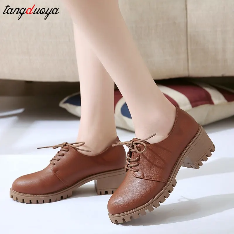 Туфли-оксфорды женские в стиле ретро элегантные лоферы кожаные на шнуровке