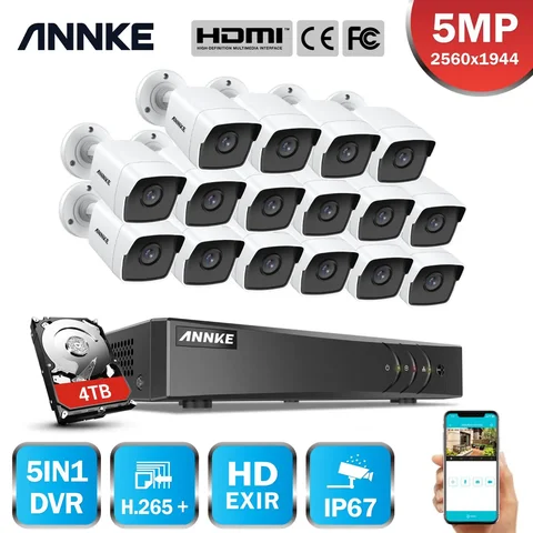 ANNKE H.265 + 5MP Ultra HD 16CH DVR CCTV система безопасности 16 шт Открытый 5MP EXIR камера ночного видения комплект видеонаблюдения