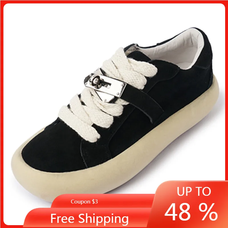 

ENMAYER Outdoor Leisure Women Sneakers Mixed Colors Cow Suede Leather Lace-Up Students Flats Platforms Shoes Woman Spring Autumn