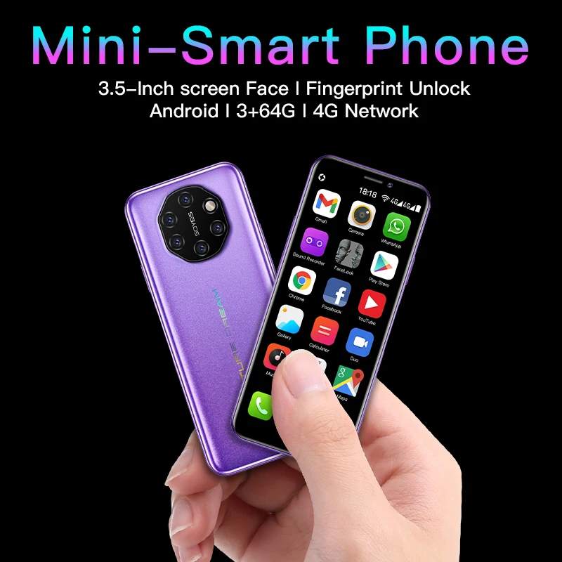 SOYES Mini Cell Phone 3.5 Inch Android 3GB RAM 32GB 64GB ROM MTK6737 Quad Core Face Recognition Fingerprint Unlocked Smartphone