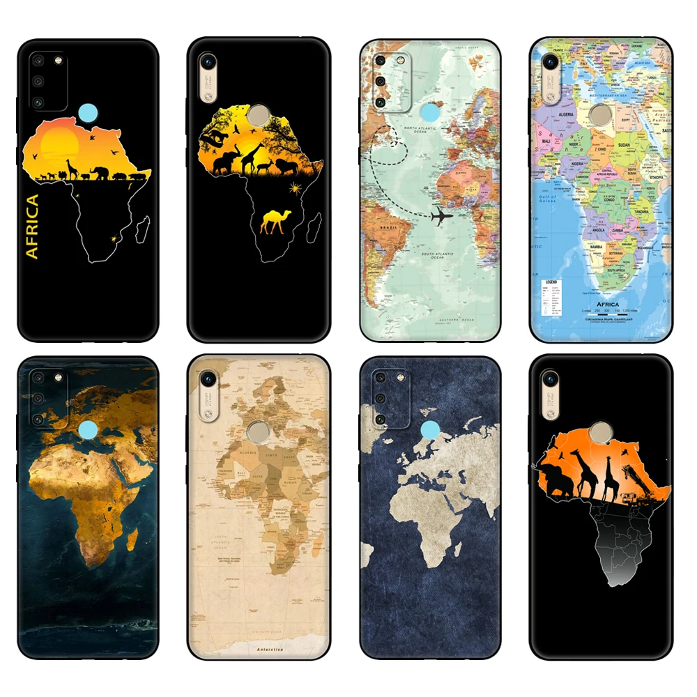 

Флейта для Honor 8a Prime 8s 9 10X Lite 9A 9C 9X Premium Pro 9S, чехол, Карта Африки