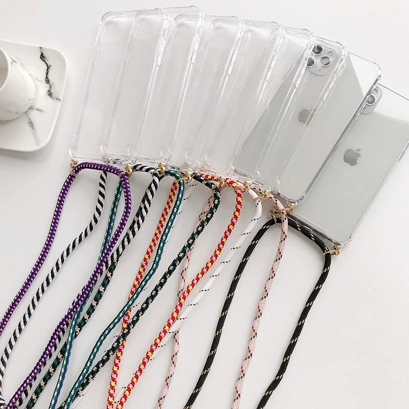 

Necklace Lanyard Strap Chain Phone Case For iPhone 14 13 12 11 Pro Max XS X XR 6 7 8 Plus SE 2020 Transparent Soft Rope Cover