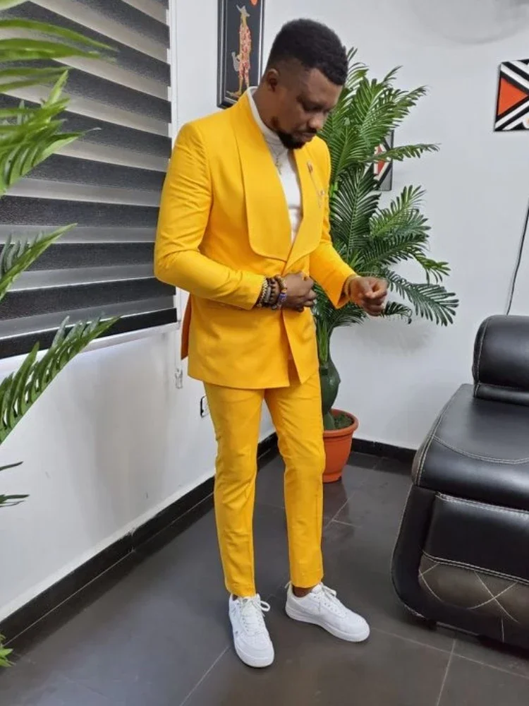 Мужские костюмы с лацканами желтая шаль деловой костюм для мужчин свадебное