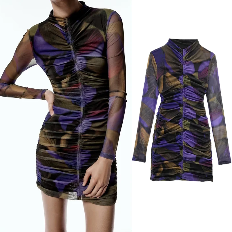 

Женское Плиссированное облегающее платье, Элегантное Шелковое платье джокер с высокой талией и принтом, Осень-зима 2022