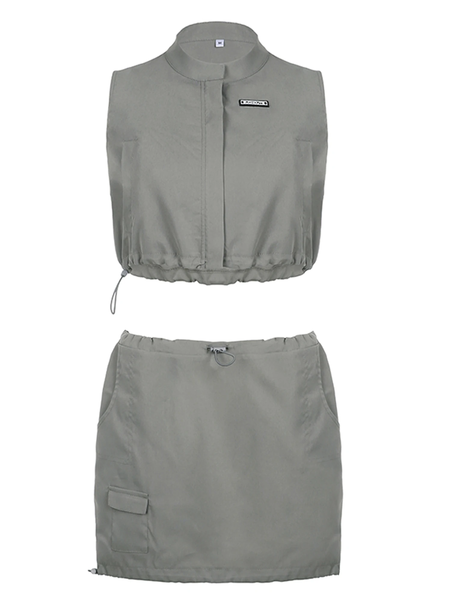 

Conjunto de dos piezas de verano para mujer sin mangas con cremallera y minifalda tipo cargo gris M
