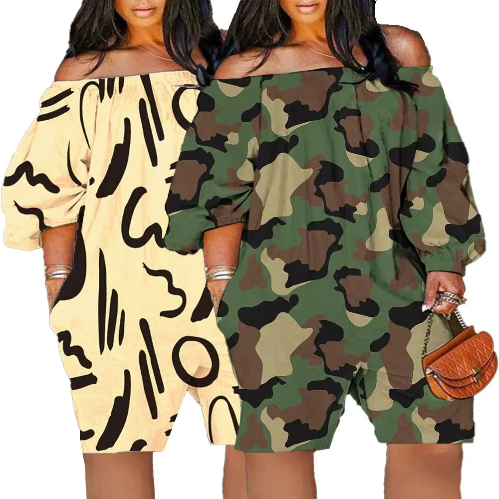 

Женское боди с вырезом лодочкой и камуфляжным принтом, шорты с длинным рукавом, Свободный Повседневный комбинезон, спортивный клубный комбинезон, женский летний костюм
