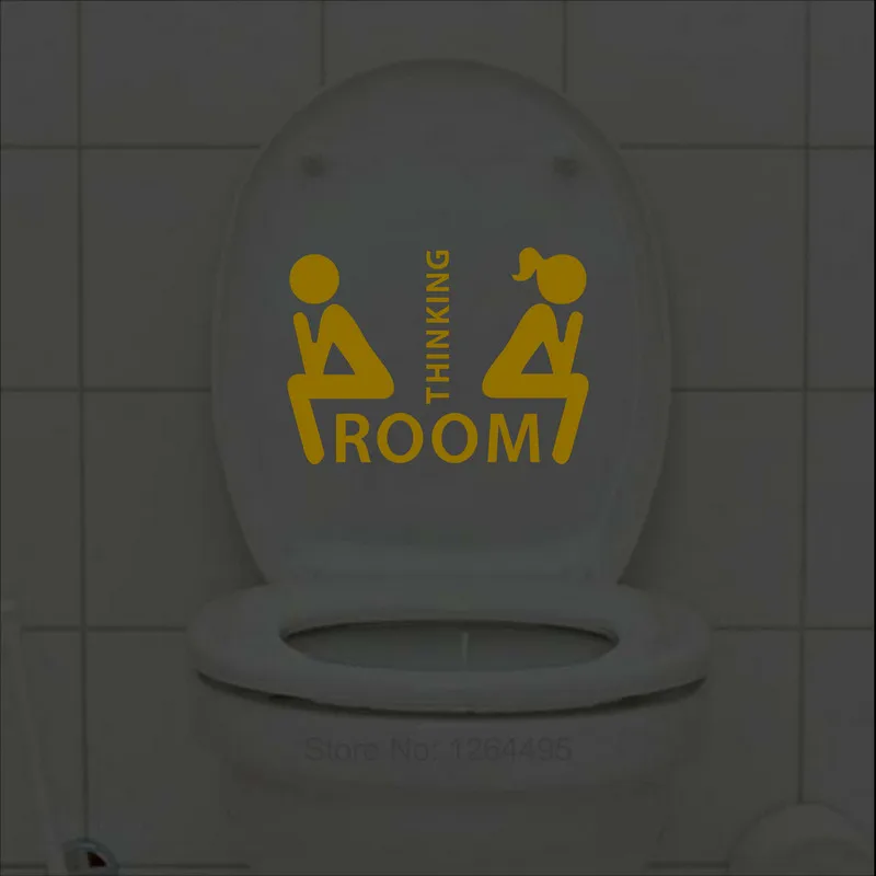 Фото Funny Thinking Room Luminous Toilet Sticker Cartoon Glow in the Dark Bathroom Sticker Washroom WC Wall Decoration Sticker Decal №5