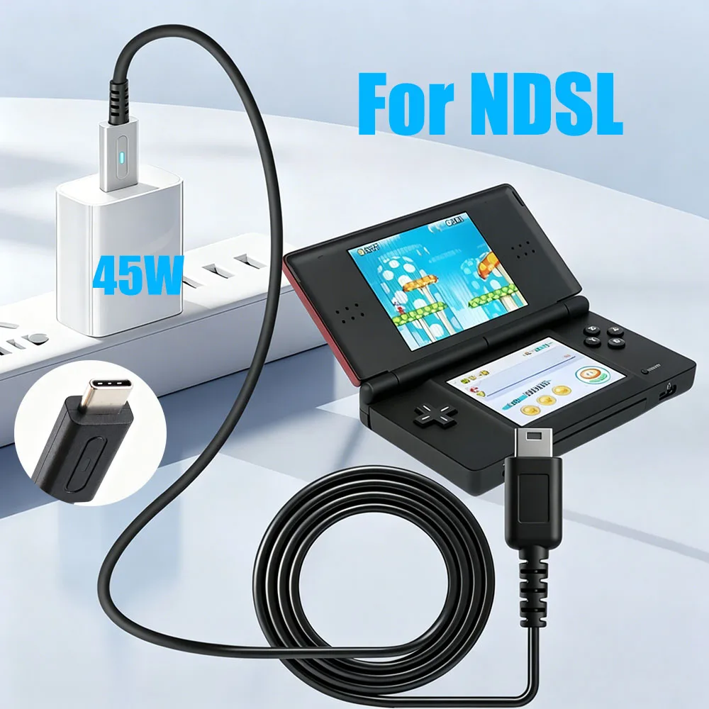 Фото Кабель для зарядки контроллера NDSL, 1,2 м, USB-C, с индикатором LED, кабель питания для Nintendo DS Lite, кабель PD Type-C №1