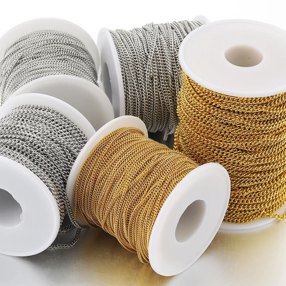 2 M/Roll Stainless Steel Chains for DIY Neckalce Jewelry Making Component Bulk Cable Link Chain Handmade Bracelet Accessories