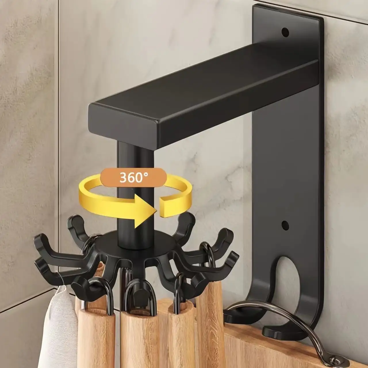 Вращающийся Крючок 2-в-1 Для Кухни Настенный Держатель Лопатки И Ложек Органайзер