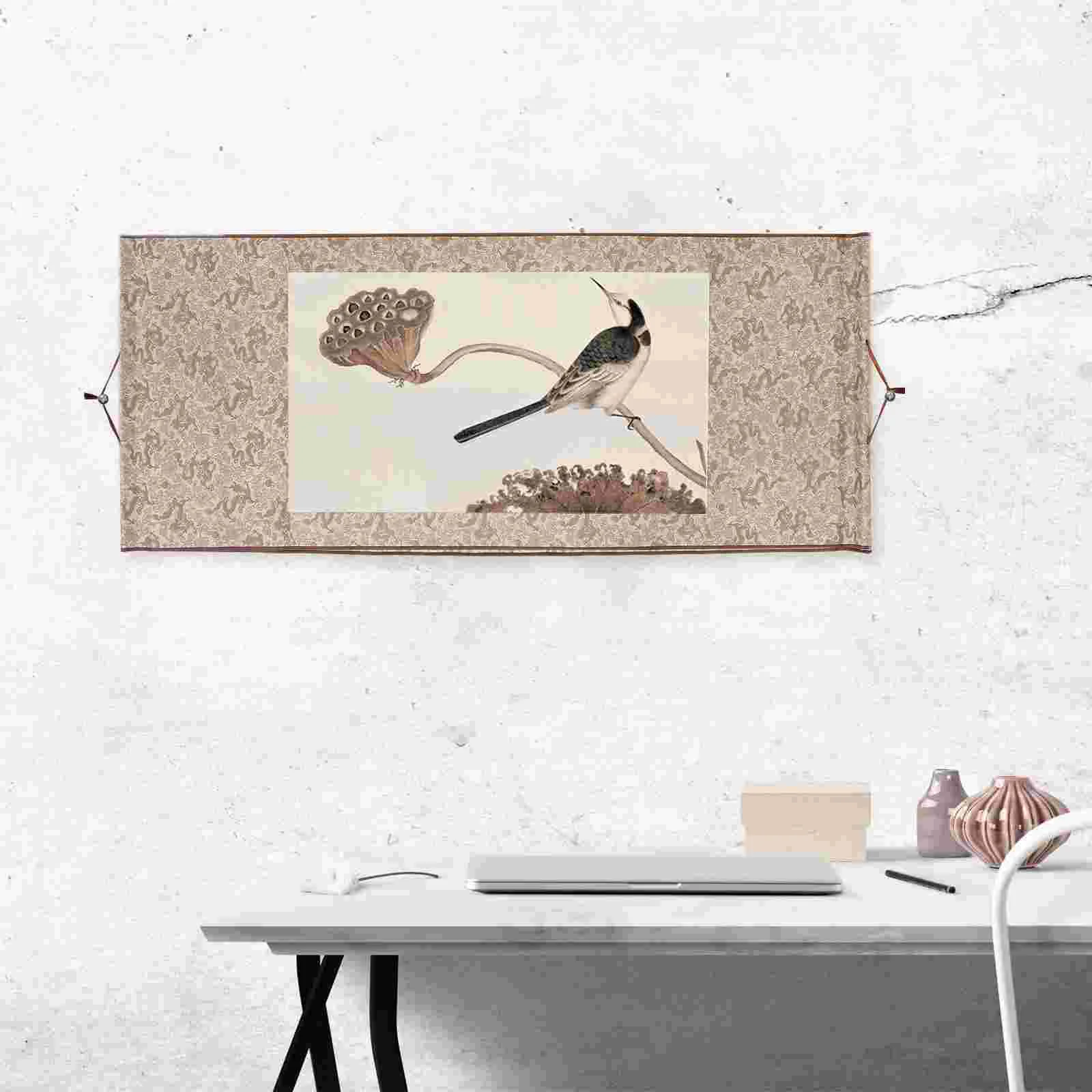 

Patterned Tissue Paper Mini Blank Scroll Painting Canvas Adults Calligraphy