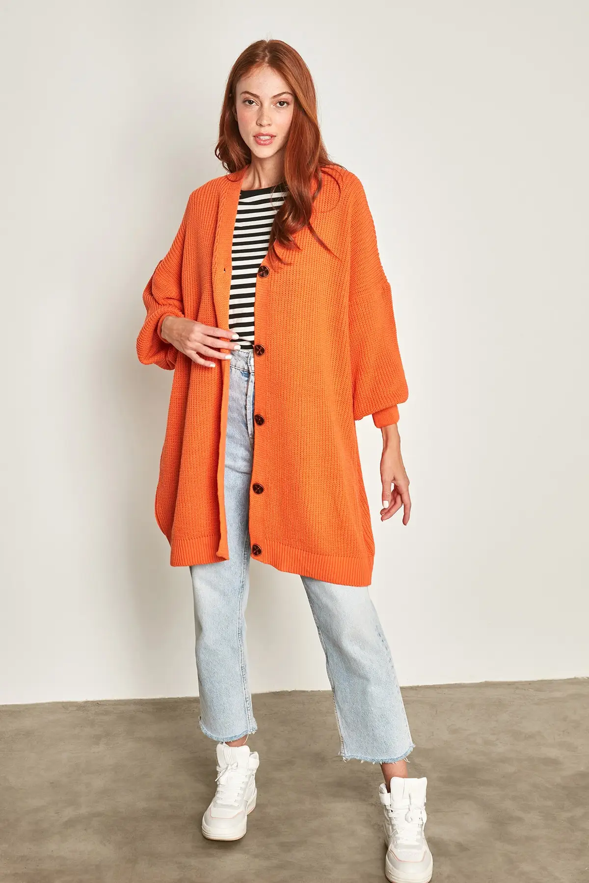 

Women's Cardigan Orange Long sportswear Yl-Hr99922 Casual Knitted Quality Fashion Cardigan Sweaters Loose Sweater Jumper