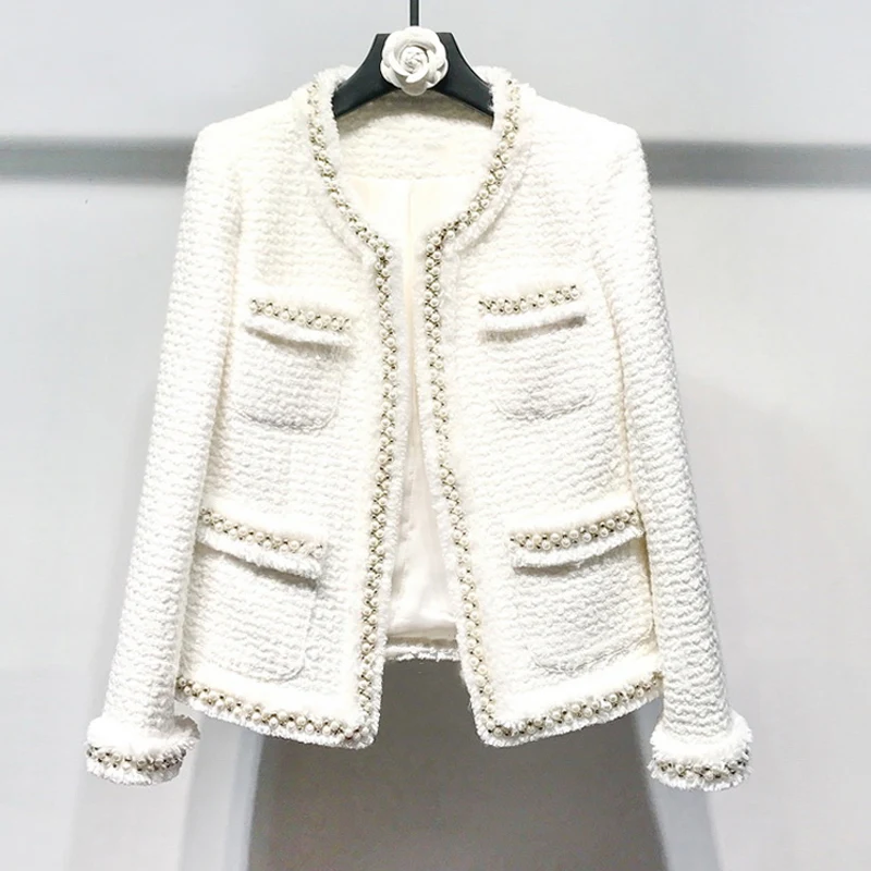 

2022 Women's Spring New Classic Style Handmade Pearl Short Woolen Coat Coat Female Korean Style jacket women windbreaker women