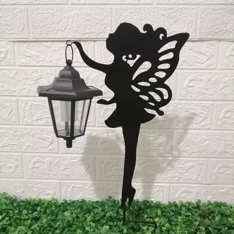 

NEW IN 2Pcs Solar Fairy Garden Light Metal Elf Silhouette Stake Waterproof Outdoor Fairy Lantern Lamp For Country House Yard Dec
