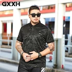 Мужская Повседневная рубашка-поло GXXH, черная камуфляжная рубашка с отложным воротником и коротким рукавом, лето