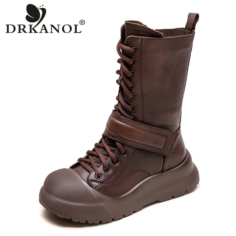DRKANOL роскошные дизайнерские ботинки до середины икры из натуральной коровьей