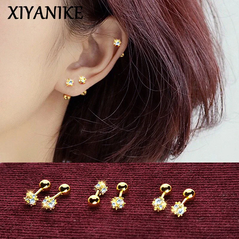 

XIYANIKE 2023 New Summer Cute Geometric Ball Screw Stud Earrings For Women Girl Fashion New Ear Piercing Jewelry aretes de mujer