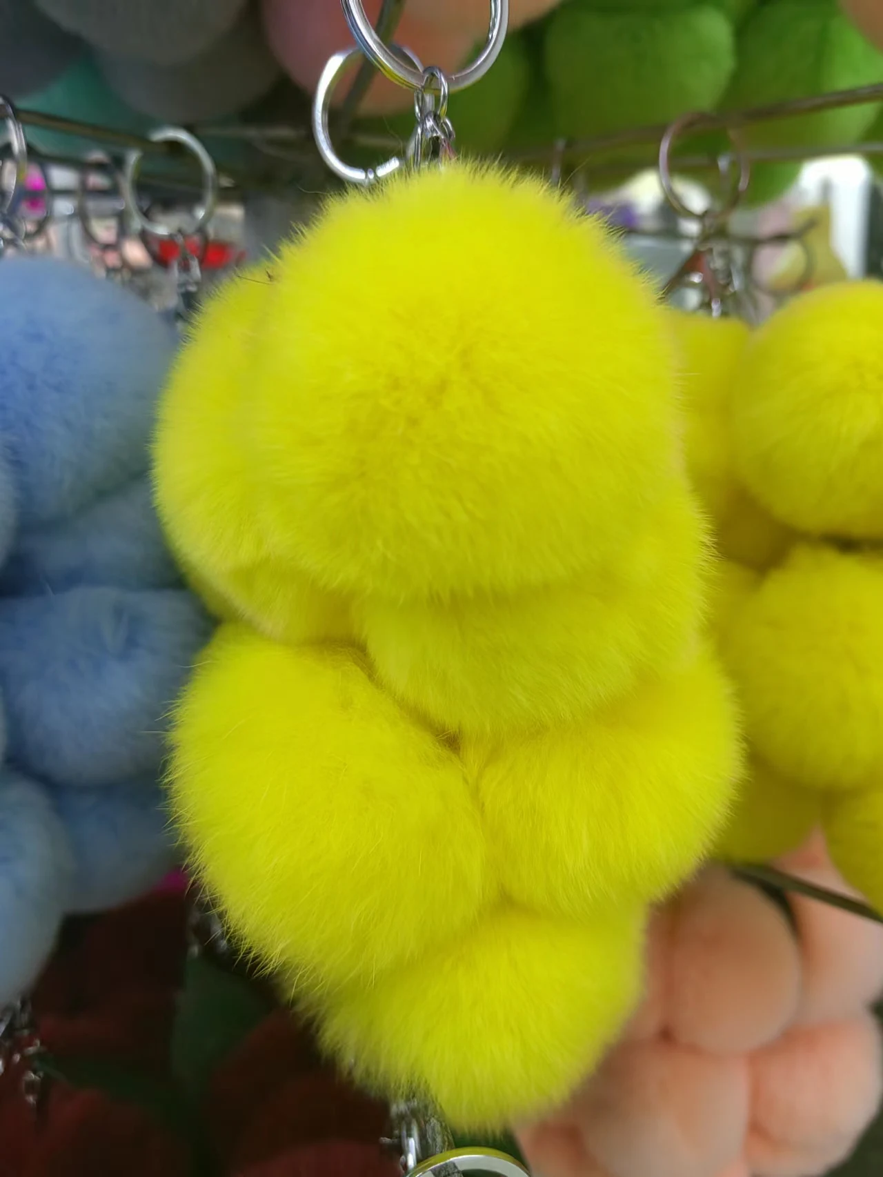 keychain,Real Rex Rabbit Fur Grass Bag Pendant Net Red Plush Ball Car Keychain Pendant Accessories