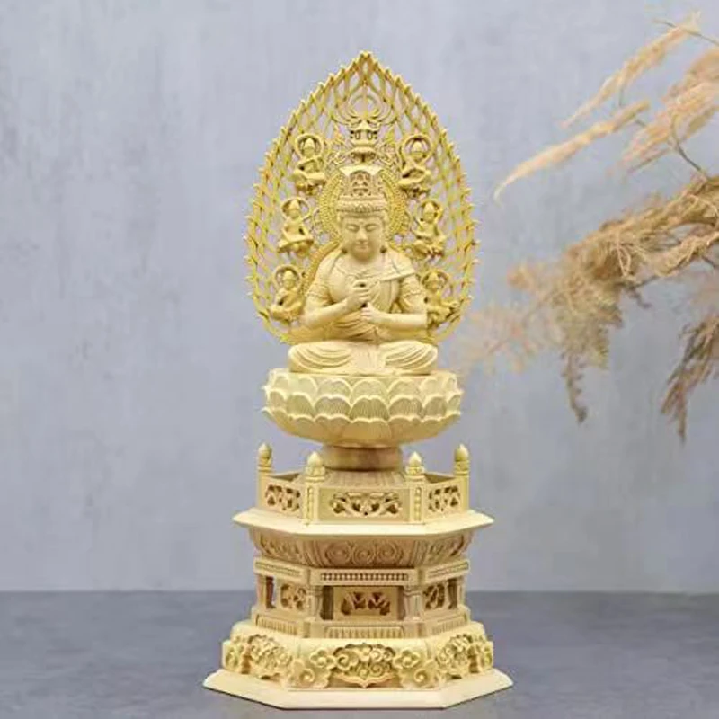 Фото Деревянная резная статуя Huangyang, домашняя офисная статуя Будды Fengshui, статуя сидящего лотоса, Декоративная скульптура, 1 шт. №1
