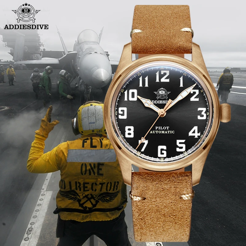 Мужские часы-пилот ADDIESDIVE 39 мм мужские часы CuSn8 бронзовые механические модный
