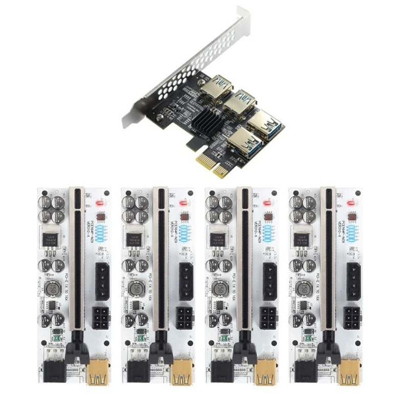 

4Pcs PCI-E Express 1X To 16X Riser VER010-X Card Adapter PCIE 1 To 4 Slot Pcie Port Multiplier Card For BTC Miner Mining