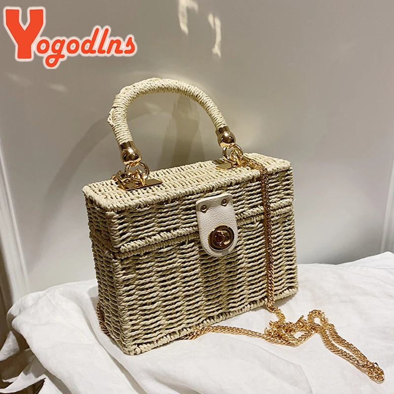 

Yogodlns, летняя соломенная сумка, Женская Ручная сумка из ротанга на плечо, дорожная пляжная сумка для отдыха, модная маленькая квадратная сумк...