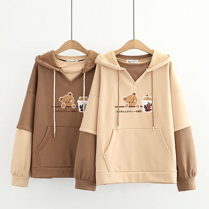 

Harajuku Fashion Women Hoodies Spring Clothes Kawaii Fleece Cute Bear Anime Sweatshirt Teen Aesthetic Long Sleeve Pullover New