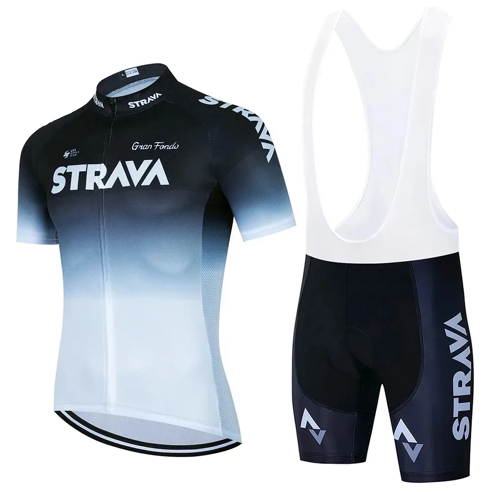 2024 Strava Cycling Jersey Set Summer Short Sleeve Breathable Men's MTB Bike Clothing Uniform Suit