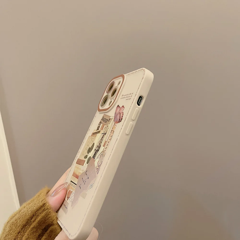 Retro Butterfly Label Phone Case for Iphone X Xr 12 Mini 13 11 14 Pro Max Xs Max 8 7 Plus Soft Silicone Shockproof Back Cover