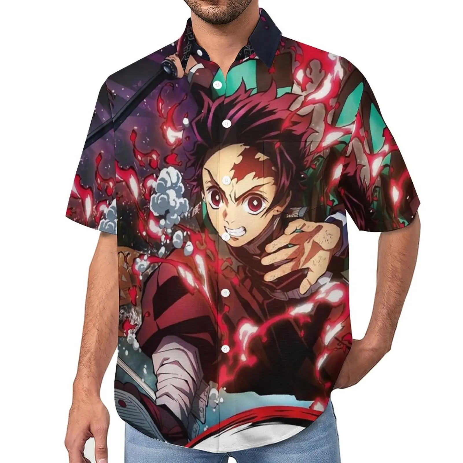 

Demon Slayer Anime Casual Shirt Funny Nezuko Beach Loose Shirt Summer Funny Blouses Short Sleeve Printed Oversized Top