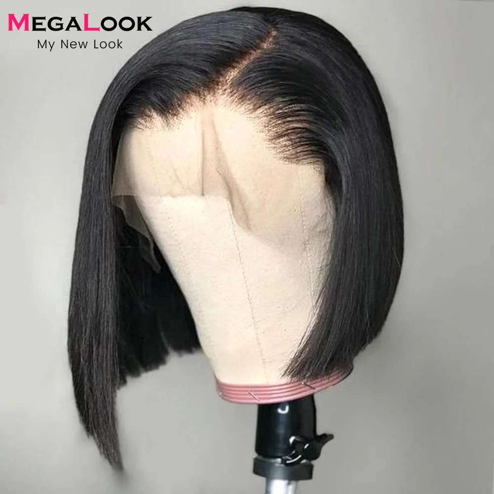 13x4 13x6 Lace Front Wig Transparent Lace Frontal Human Hair Wigs For Women MEGALOOK Brazilian Virgin Hair Short Bob Wigs 180%