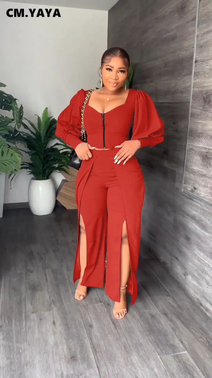 Женский костюм с длинными рукавами-фонариками CM.YAYA уличный из рубашки на молнии и