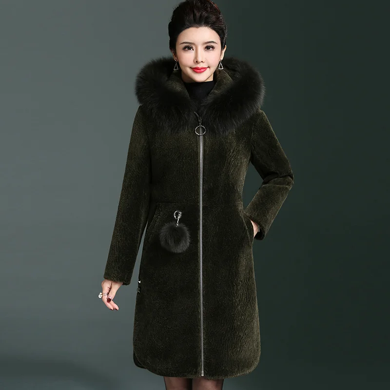 

Real Winter s Women Natural Coat Sheep Shearling Thick Warm Coats With Fox Fur Collar Wool Jacket