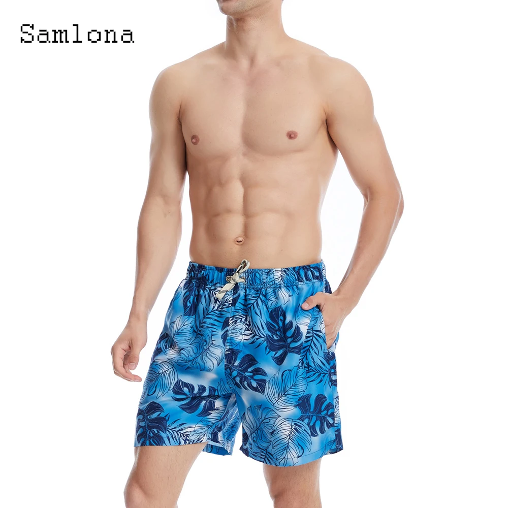 Samlona Plus size Men Fashion 3D Print Shorts 2022 Summer New Sexy Lace-up Skinny Shorts Male Casual Stand Pocket Beach Hotpants