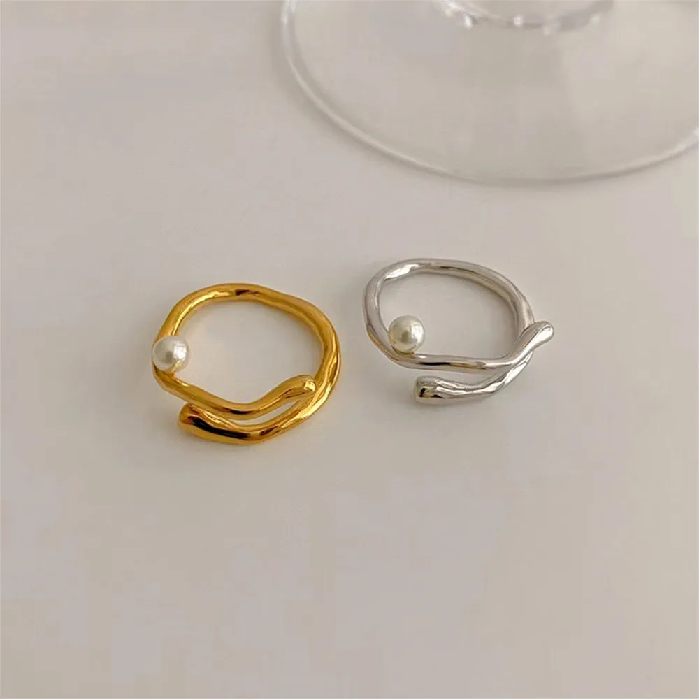 

Micro-set zirconia 18K gold clad half-hole bead bracket ring fashion light luxury diy crystal pearl empty bracket ring