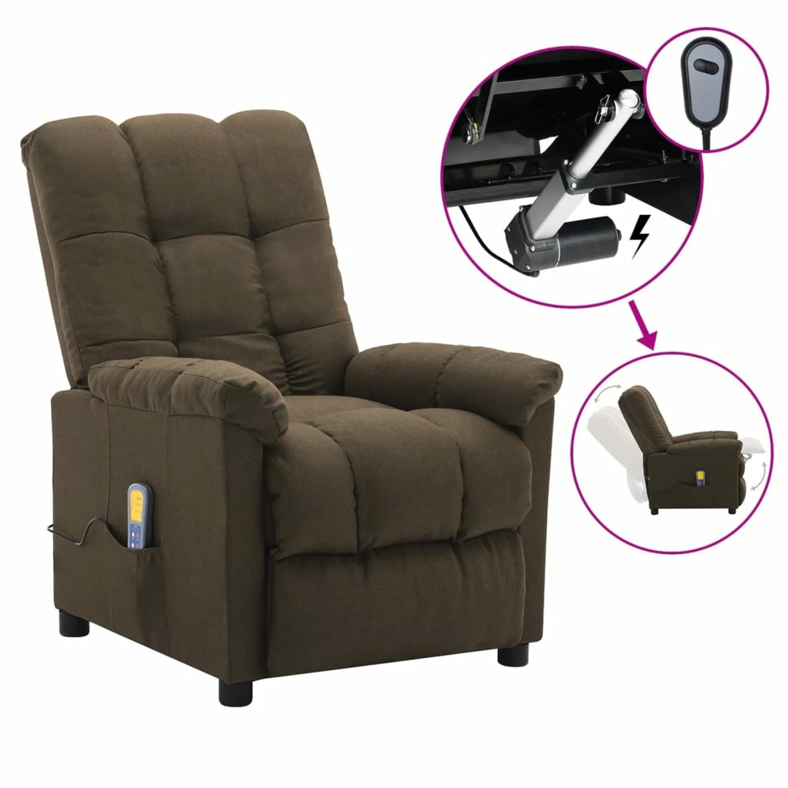 

Electric Massage Recliner Brown Fabric