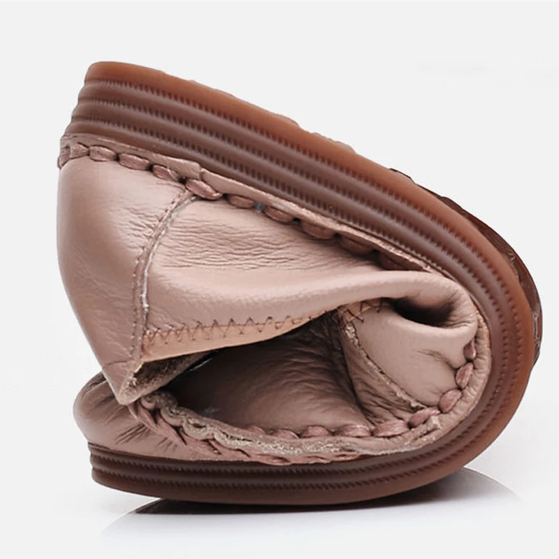 Retro Boho Shoes Women Genuine Leather Loafers Ladies Luxury Flats  Size 41 Ladies Concise Handmade Leather Moccasins Female