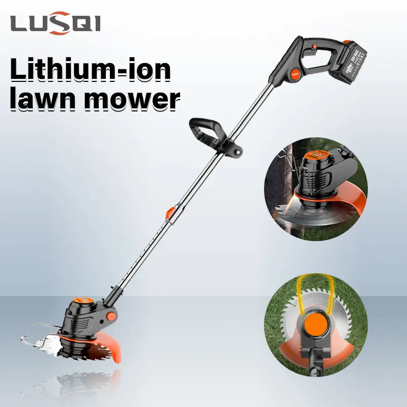 LUSQI 24V Electric Cordless Lawn Mower Brush Cutter Adjustable Length Telescopic Grass Trimmer 90° Angle Adjustment Garden Tools