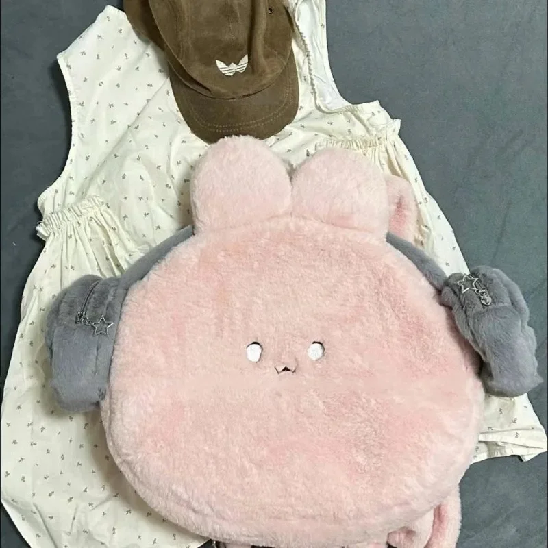 

Милые наушники с изображением кошки, милый мультяшный простой плюшевый двойной кросс-боди на одно плечо, вместительный студенческий аниме кавайный рюкзак, подарок