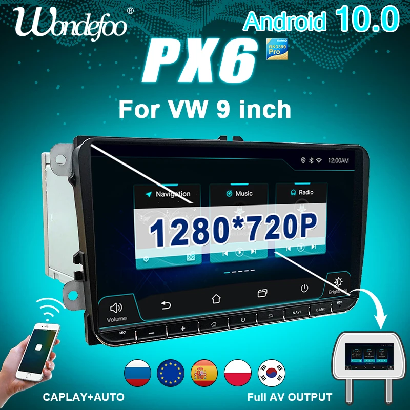PX6 Автомобильная интеллектуальная система 2 din Радио android 10 для Volkswagen VW Golf Passat Polo