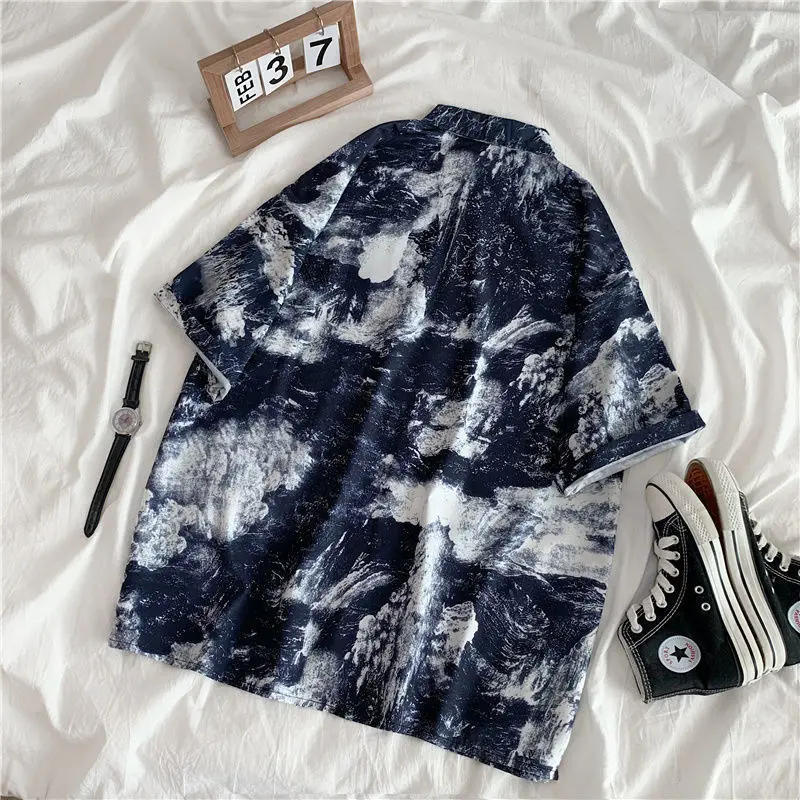 Мужская и женская летняя рубашка гавайская пляжная блузка на пуговицах топы с