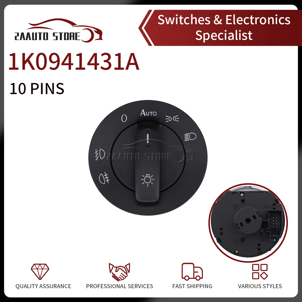 

1K0941431A Car Headlight Fog Lamp Light Control Switch For VW GOLF CADDY JETTA PASSAT B6 CC Rabbit TOURAN Tiguan Adjust Button