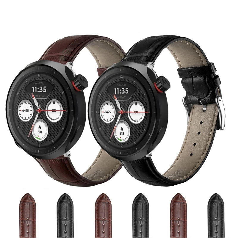Фото Ремешок из телячьей кожи для смарт-часов Motorola Moto Watch 2026, 20 мм, 22 мм, для Moto Watch 2026, аксессуары для женщин и мужчин №1