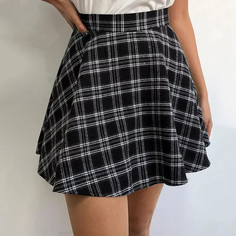 

Vintage Preppy Style High Waist Plaid Print A-line Mini Skirt Women Y2K Summer Clothes Goth Lolita Flare Skirt Girl Tennis Skirt