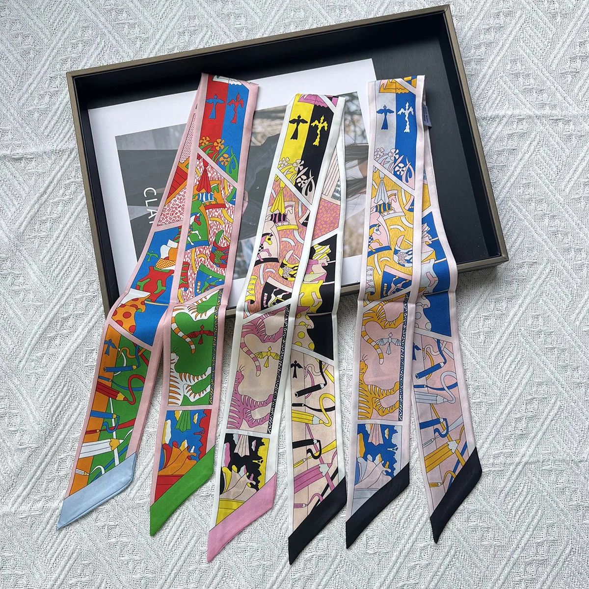 

Summer New Long 100% Silk Scarf Women 's French Printed Professional Scarf Neck Scarf Binding Headband Female Bow Ties