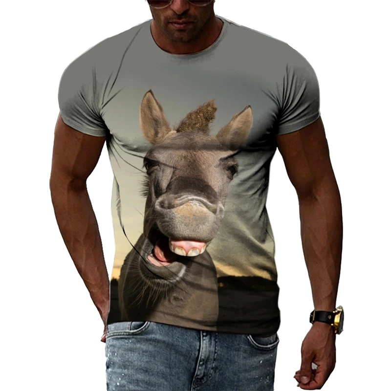 Men Women Funny Animals Bird Dog Bear Hamster Donkey Printed T Shirt Clothes Summer Boy Girl Kids Kawaii Streetwear T-shirt Tops images - 6