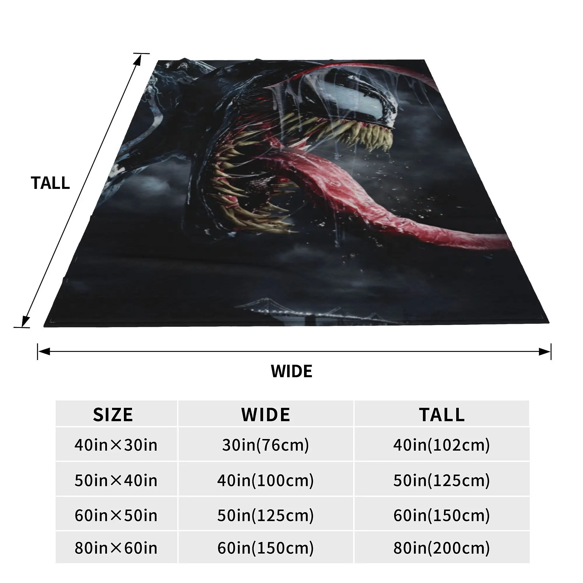 Шерстяное одеяло Venom Grin Comic Staring Eyes крутое креативное с супергероем для дома 150*125