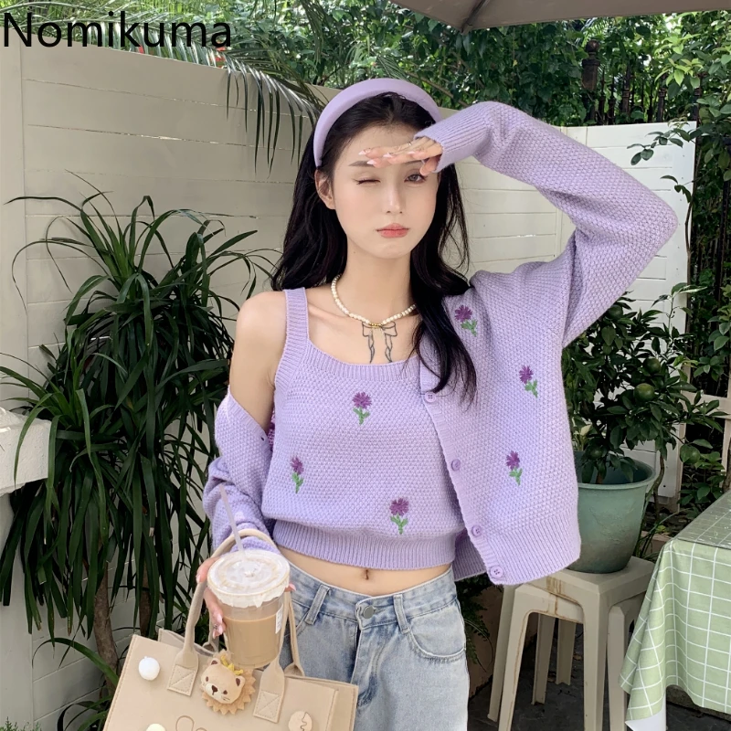

Кардиган Nomikuma, женский осенне-зимний жаккардовый простой вязаный свитер из 2 частей, Женский винтажный милый модный женский свитер