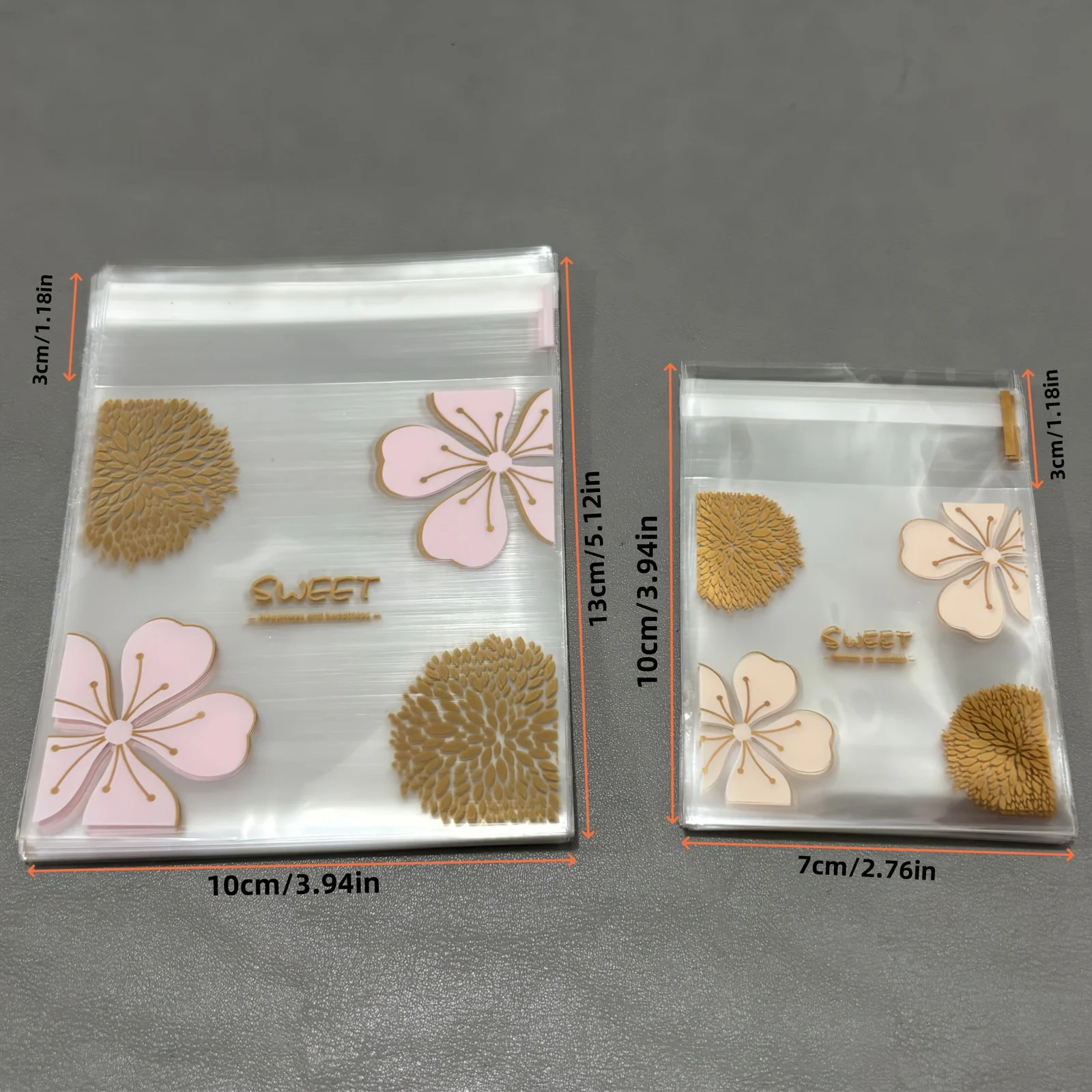 

Прозрачные самоклеящиеся пакеты OPP с розовым дизайном 100 шт