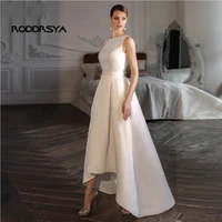 simple o neck wedding dress 2022 sleeveless backless buttons robe de mariee floor length bridal gown highlow a line satin party